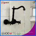 Fyeer Classic Wall Mounted Double Handle Black Brass Bath Faucet